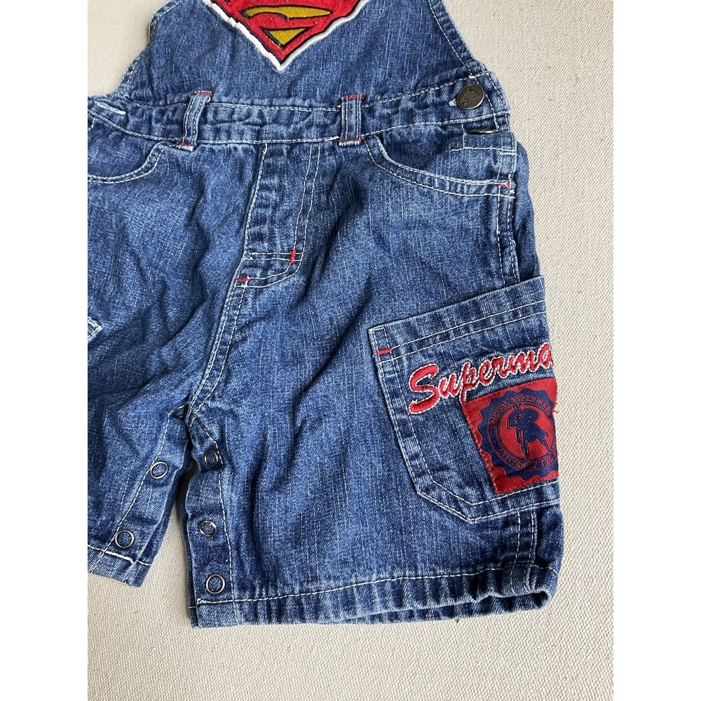Vintage Marvel Toddler Boys Bib Overalls Shorts Superman Size 18M Rare Y2K - Picture 2 of 5